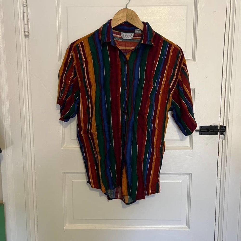 VINTAGE Nell Flowers by  J. G. Hook Striped short sleeve blouse  M